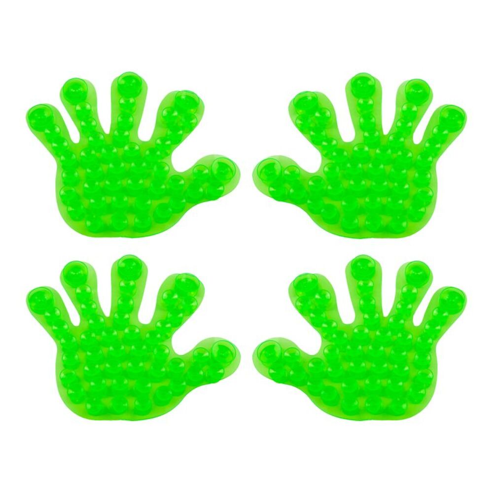 Hand Shaped Double Sided Suction Cup Mats in Green, Non-Slip Holders, 4 Pack